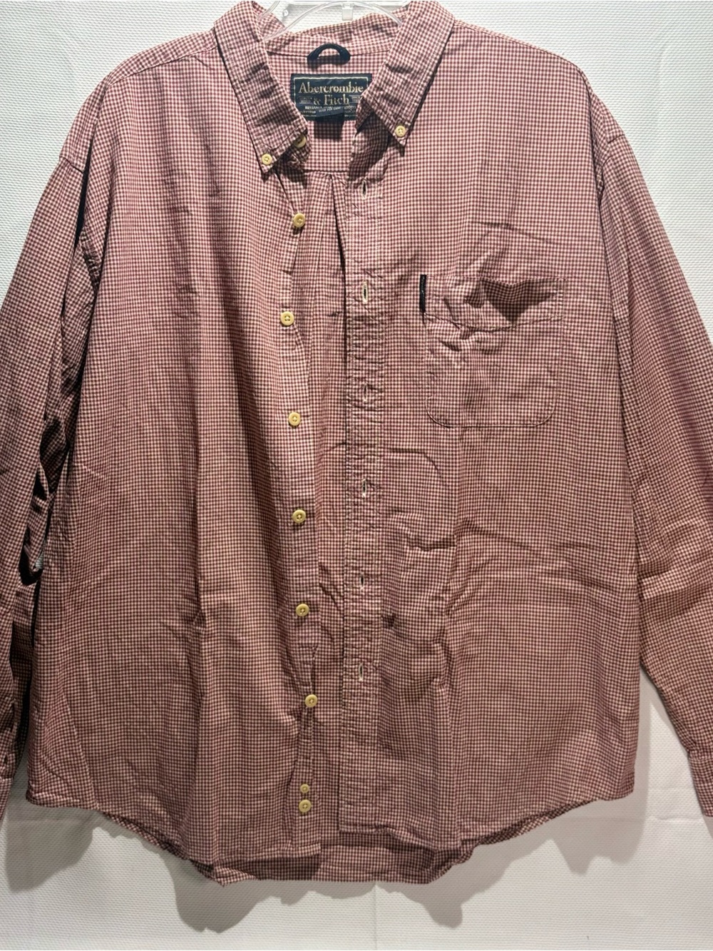 Abercrombie & Fitch Men's Red Micro-Check Button-Down Shirt